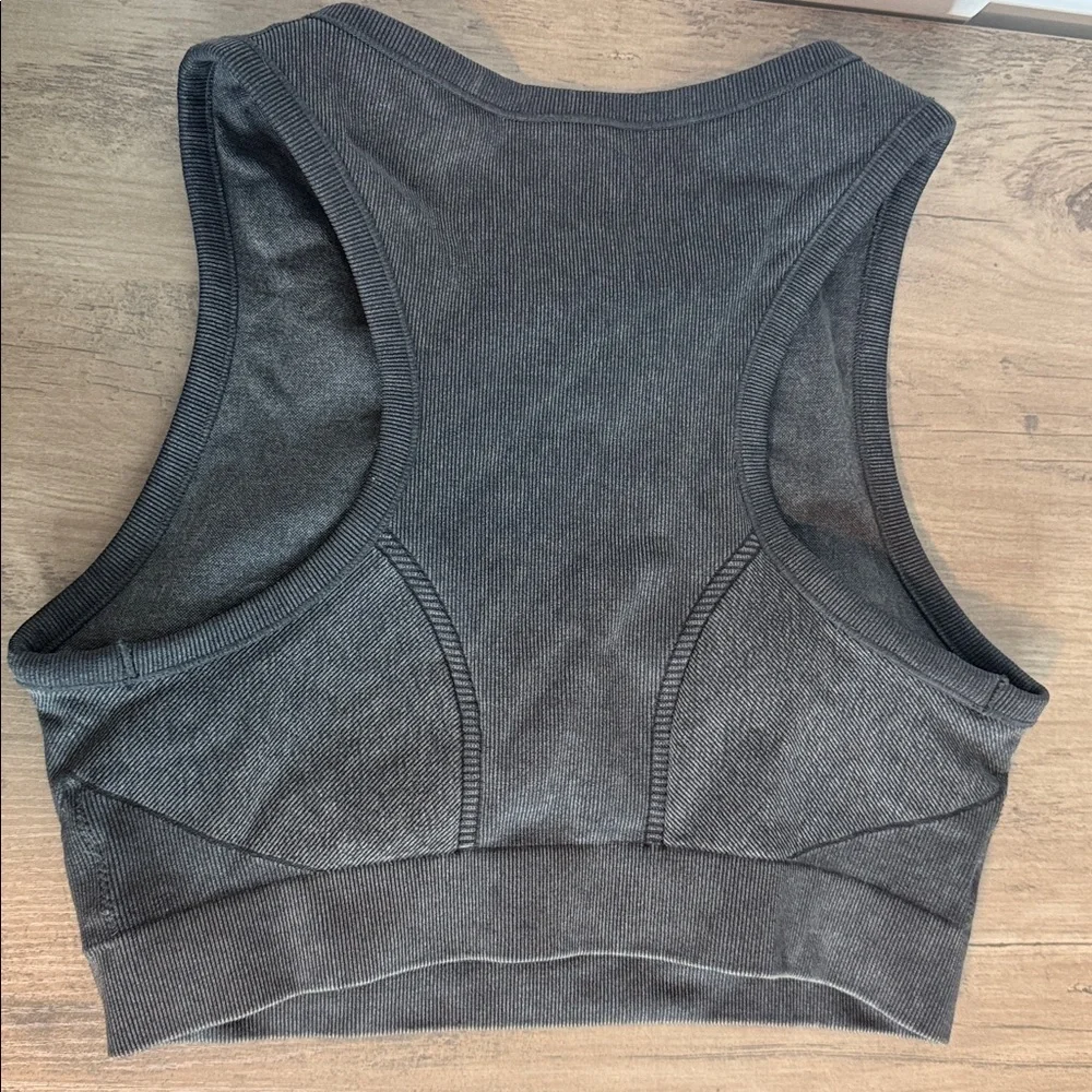 Aerie Offline | Charcoal Sports Bra Racerback - zipup front - longline - Large - Picture 3 of 3